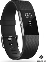 Siliconen Smartwatch bandje - Geschikt voor Fitbit Charge 2 diamant silicone band - zwart - Strap-it Horlogeband / Polsband / Armband - Maat: Maat L