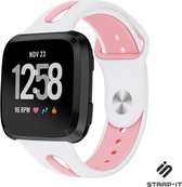 Siliconen Smartwatch bandje - Geschikt voor Fitbit Versa / Versa 2 duo sport band - wit/roze - Strap-it Horlogeband / Polsband / Armband - Maat: Maat L