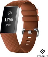 Strap-it Siliconen bandje - geschikt voor Fitbit Charge 3 / Fitbit Charge 4 - bruin - Maat: Maat S