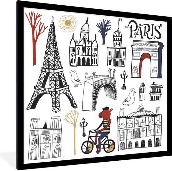 Foto in lijst - Artistieke illustratie van de bezienswaardigheden van Parijs  fotolijst... | bol.com