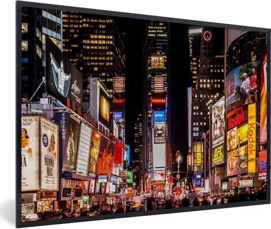 Fotolijst incl. Poster - Times Square - Reclameborden - Nacht - 60x40 cm - Posterlijst