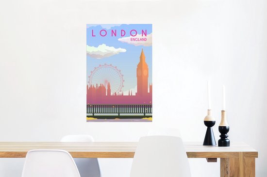 Affiche dessin de la ligne d'horizon de Londres, Angleterre - 60x90 cm