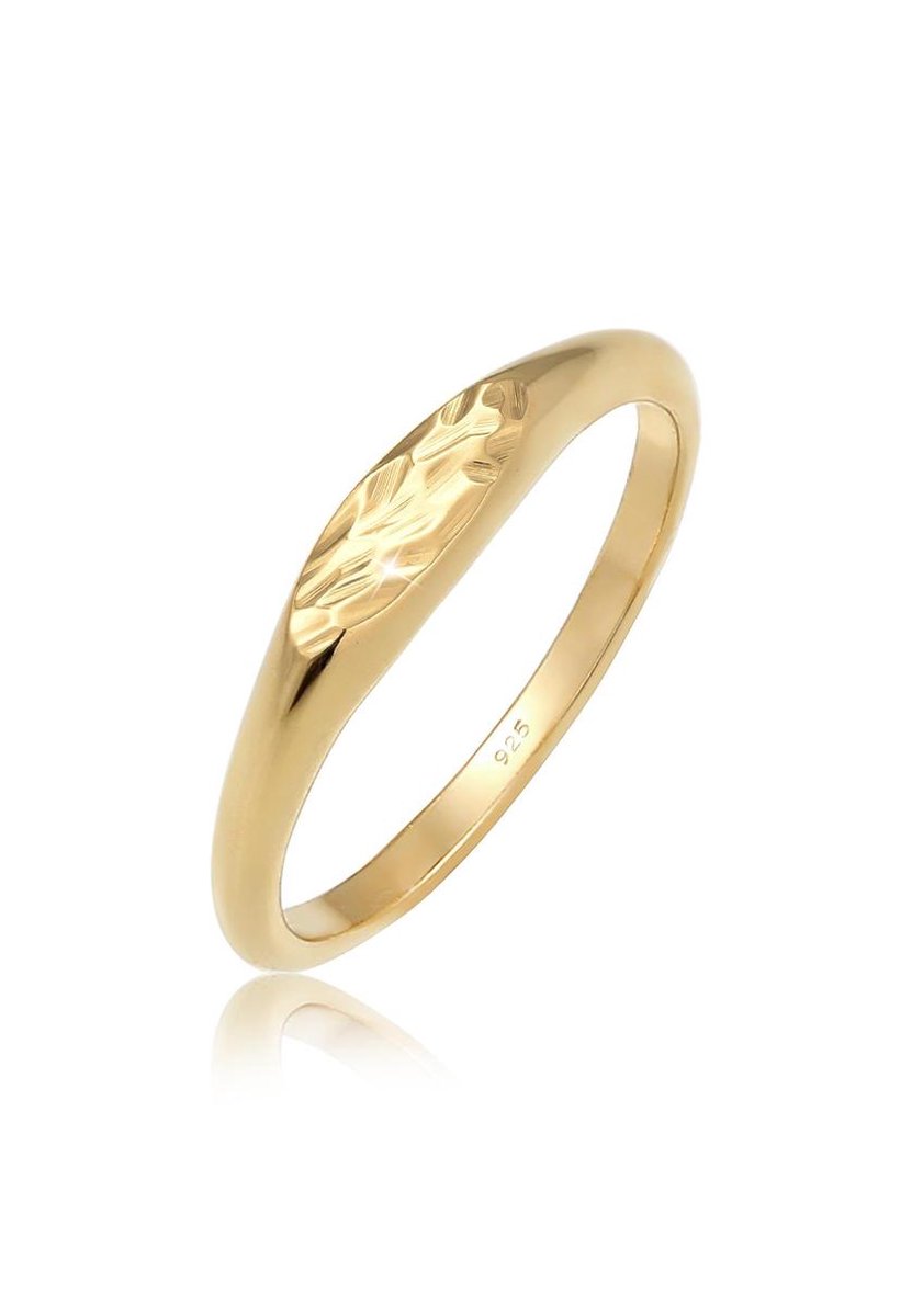 Elli - Ring - Dames Ovaal Gehamerd Pinky in verguld 925 Sterling Zilver - Dames