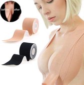 Boob tape 5 Meter (7,5 cm breed) - Bruin - Plak BH - Strapless BH + Inclusief tepelcovers