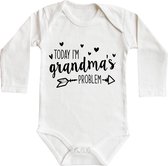 Romper - Today i'm grandma's problem - maat: 50/56 - lange mouw - baby - zwangerschap aankondiging - oma - romper oma - opa - romper opa - rompertjes baby - rompertjes baby met tek