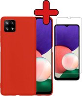 Samsung A22 Hoesje 5G Versie Rood Siliconen Case Met Screenprotector - Samsung Galaxy A22 Hoes Silicone Cover Met Screenprotector - Rood