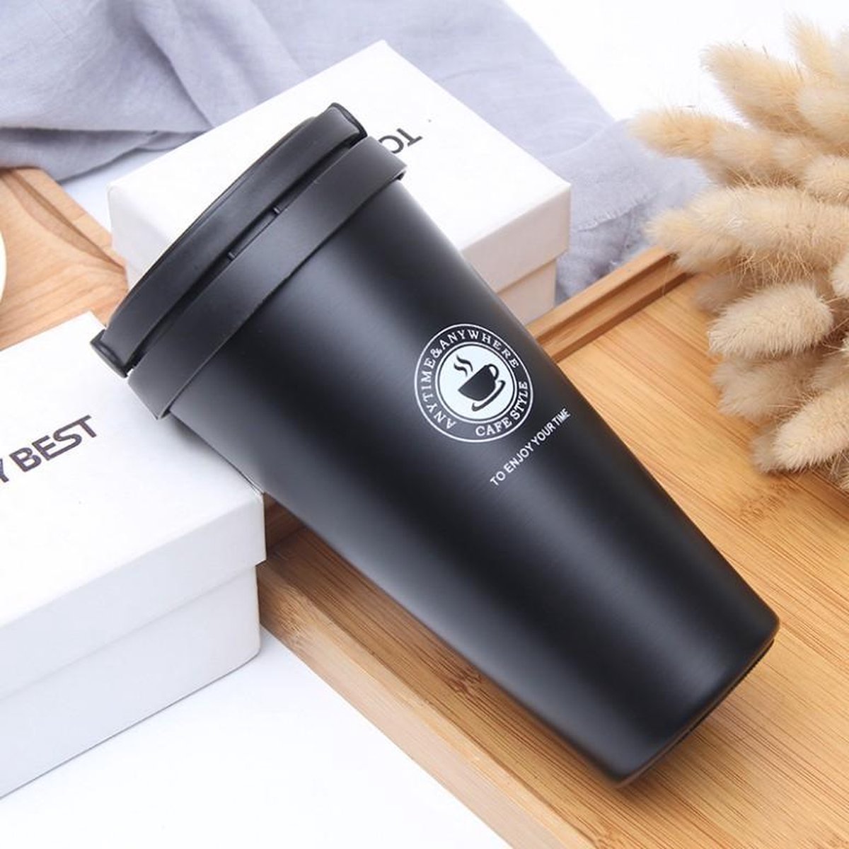 Koffiebeker to go – Zwart - Thermosbeker – Thermosfles – 500ml –Reisbeker - Verschillende kleuren beschikbaar