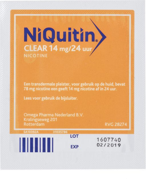 NiQuitin Clear Pleister Stap 2 - 14 mg/24 uur - Nicotinepleister - Stoppen met roken - 7 stuks