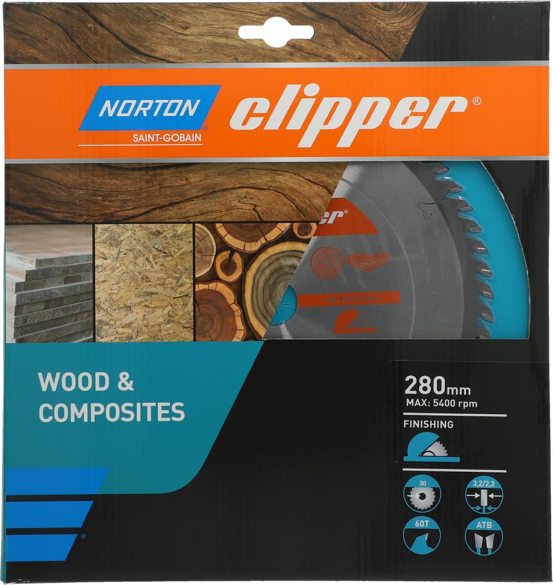 Norton Clipper Hout en Composiet - Verstekzaagblad ATB Neg - 250mm - 24 tanden - Voor Afkortzagen