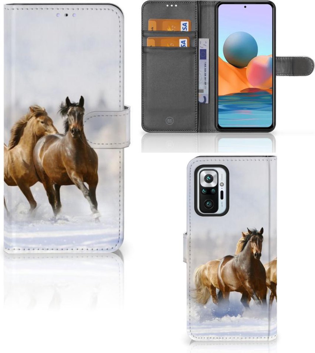 Xiaomi Redmi Note 10 Pro Telefoonhoesje met Pasjes Paarden
