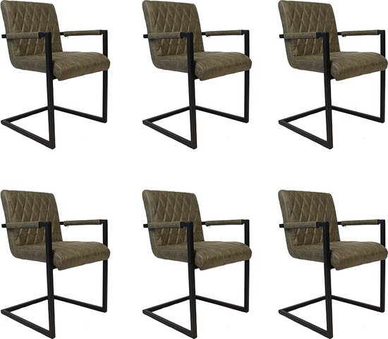 Chaise de salle à manger industrielle Diamond cuir écologique vert olive - Lot de 6 Chaises de salle à manger