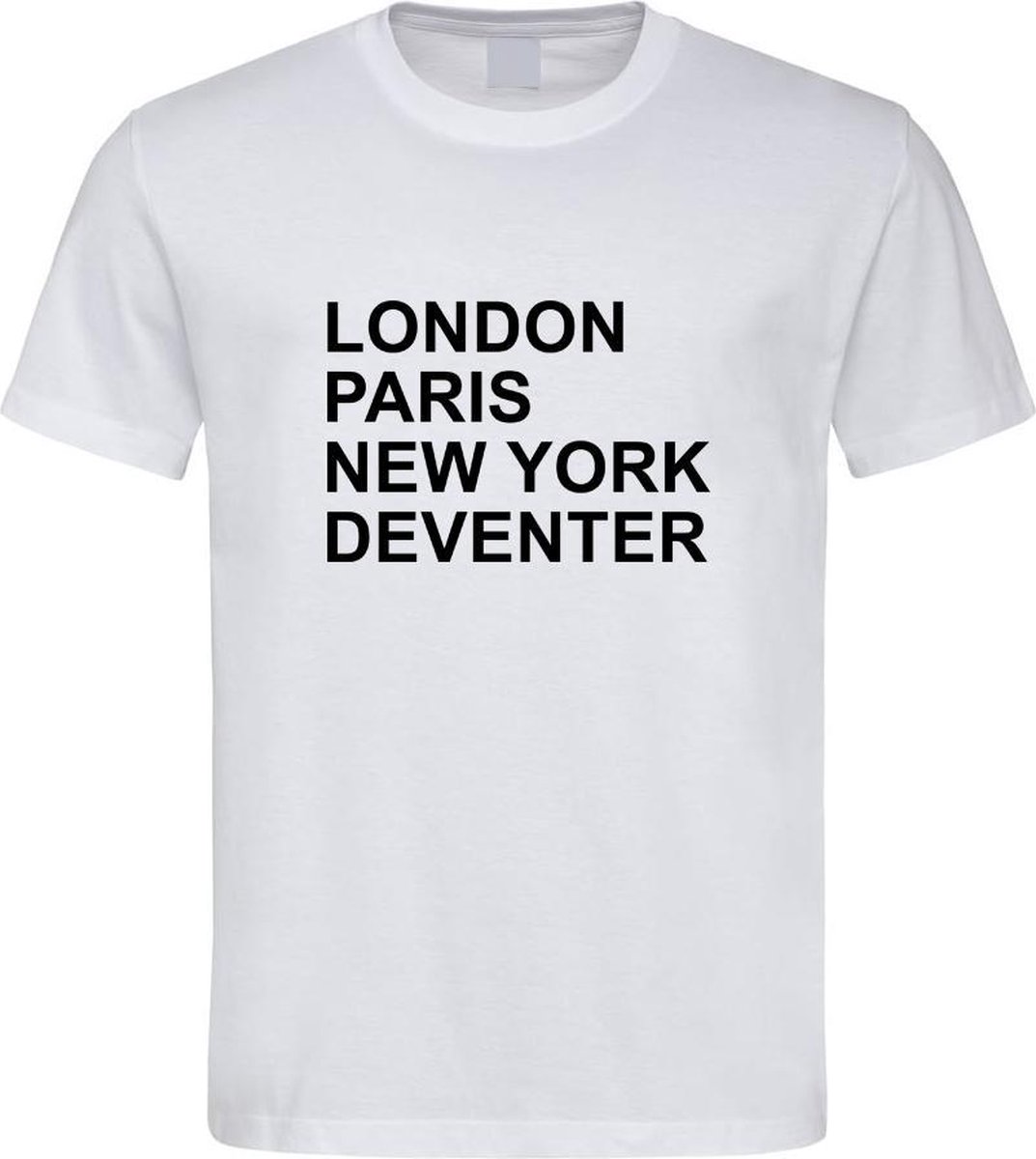 Wit T-Shirt met “ London, Paris, New York en Deventer “ print Zwart Size XL