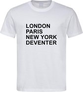 Wit T-Shirt met “ London, Paris, New York en Deventer “ print Zwart Size XL