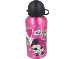L.O.L. Surprise Aluminium Drinkfles - 400 ml - Lichtgewicht – Lekvrije schroefdop – Drinkfles voor kinderen – Roze/Zwart