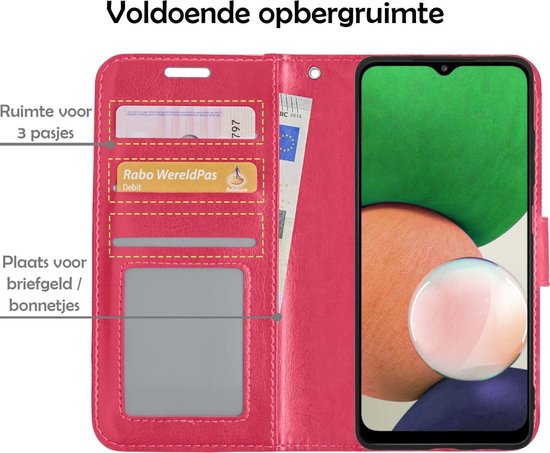 Samsung A22 Book Case avec protection d'écran Version 5G - Samsung Galaxy A22 Case Wallet Cover - Housse Samsung A22 avec protection d'écran Version 5G - Rose foncé