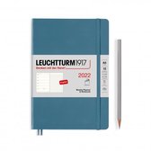 Leuchtturm - Agenda en Notities - 2022 - Weekplanner + Notitie - 12 maanden - A5 - 14,5 x 21 cm - Softcover - Grijs Blauw