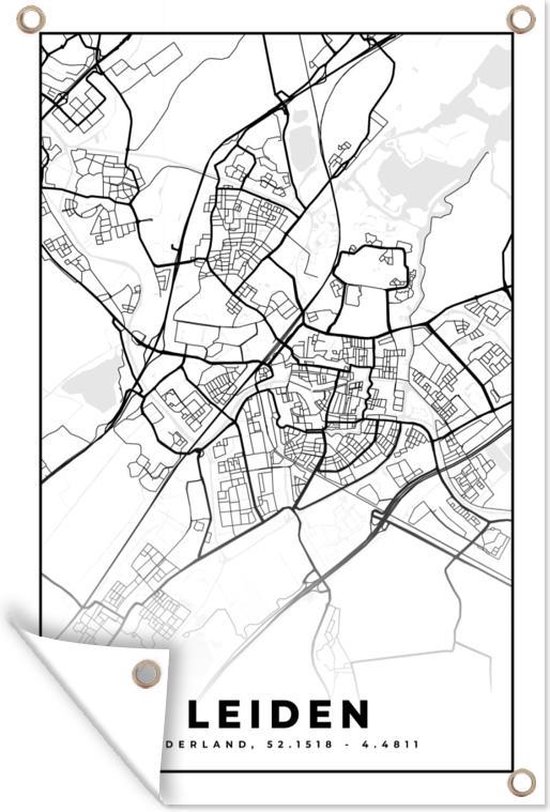 Carte Décoration Décoration de jardin - Leiden - Zwart - Wit - 40x60 cm - Affiche Jardin - Toile Jardin