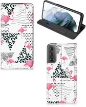 Telefoonhoesje Personaliseren Samsung Galaxy S21 FE Bookstyle Case Flamingo Triangle
