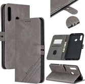 Voor Samsung Galaxy A10s Stiksels Stijl 2-Kleur Koe Textuur Horizontale Flip PU Lederen Case met Houder & Kaartsleuf & Lanyard (Grijs)