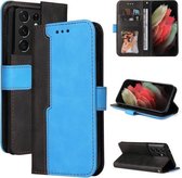 Voor Samsung Galaxy S21 Ultra 5G Zakelijke Stiksels-Kleur Horizontale Flip PU Lederen Case met Houder & Kaartsleuven & Fotolijst (Blauw)
