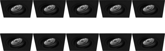 Spot Armatuur 10 Pack - Proma Borny Pro - GU10 Inbouwspot - Vierkant - Zwart - Aluminium - Kantelbaar - 92mm