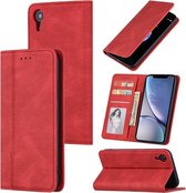 Skin Feel Pressure Line Magnetische horizontale flip lederen tas met houder & kaartsleuf & portemonnee & fotolijst voor iPhone XR (rood)
