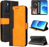 Voor OPPO Reno6 5G Zakelijke Stiksels-Kleur Horizontale Flip PU Lederen Case met Houder & Kaartsleuven & Fotolijst & Lanyard (Oranje)