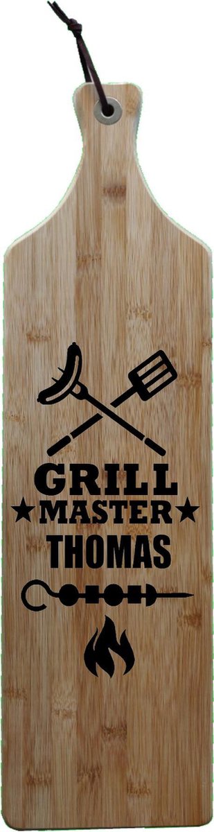 Bamboe serveerplank Grillmaster te personaliseren met eigen naam - barbecueën - bbq - grillen - keukenplank - vaderdag - borrelplank