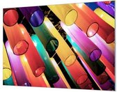 Wandpaneel Gekleurde lampionnen  | 210 x 140  CM | Zwart frame | Wandgeschroefd (19 mm)