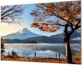Wandpaneel Hakone vulkaan Japan in herfst  | 210 x 140  CM | Zilver frame | Wandgeschroefd (19 mm)