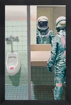 JUNIQE - Poster in houten lijst Men's Room -20x30 /Blauw & Grijs