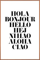 JUNIQE - Poster met kunststof lijst Hellos talen -13x18 /Wit & Zwart