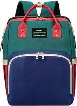 Multifunctionele luiertas/rugzak - Groen/Blauw/Rood - inclusief USB poort, uitvouwbaar verschoon/slaap bedje en handige accessoires