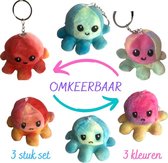 Octopus - Sleutopus - mood knuffel sleutelhanger - pluche - SET van 3 kleine sleutopussen