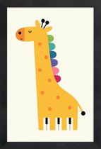 JUNIQE - Poster in houten lijst Giraffe Piano -20x30 /Geel