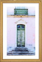 JUNIQE - Poster met houten lijst Lisbon Doorway -20x30 /Groen & Roze