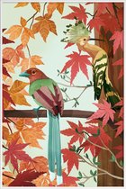 JUNIQE - Poster met kunststof lijst Birds Of Autumn -13x18 /Groen &