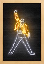 JUNIQE - Poster met houten lijst Neon Freddie Mercury -13x18 /Geel &