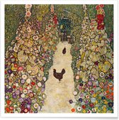 JUNIQE - Poster Klimt - Garden Path with Hens -20x20 /Bruin & Groen
