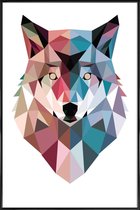 JUNIQE - Poster in kunststof lijst Geo Wolf -60x90 /Blauw & Roze