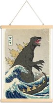 JUNIQE - Posterhanger The Great Godzilla off Kanagawa -30x45 /Blauw &