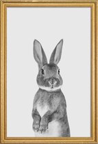 JUNIQE - Poster met houten lijst Paws & Claws	Bunny -13x18 /Wit &