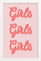 JUNIQE - Poster met houten lijst Girls Girls Girls -13x18 /Roze