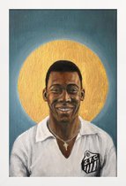 JUNIQE - Poster in houten lijst Football Icon - Pelé -20x30 /Blauw &