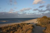 Tuinposter - Zee - Strand in wit / beige / groen / blauw - 160 x 240 cm.