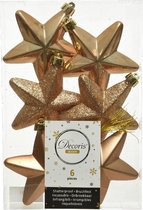 24x Camel bruine sterren kerstballen/kersthangers 7 cm - Glans/mat/glitter - Kerstboomversiering camel bruin