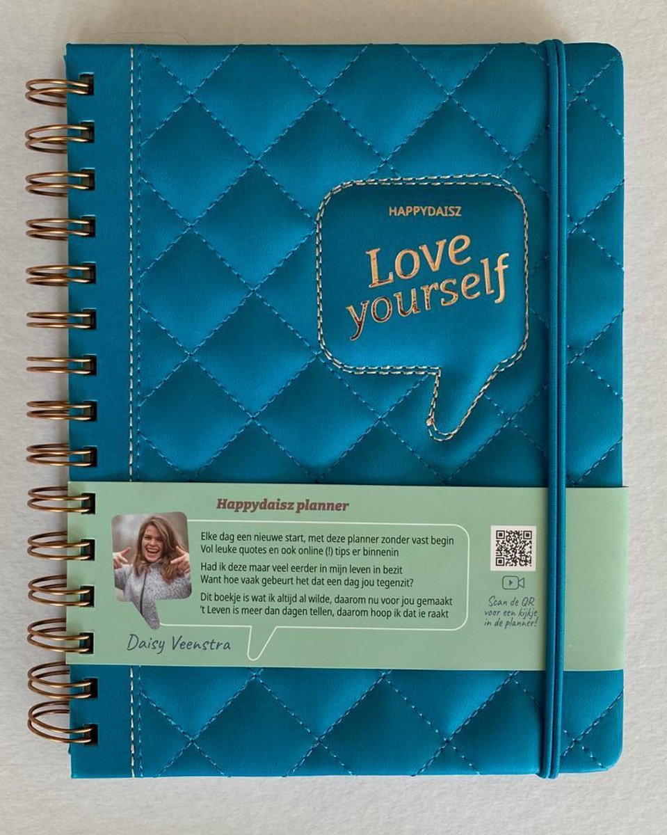 Schoolagenda Planner Daisy Veenstra A5 Happydaisz Fashion Trendy Turquoise blauw "Love yourself" met exclusieve video's en unieke persoonlijkheidstest
