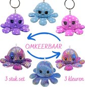 Octopus - Sleutopus - mood knuffel sleutelhanger - glitter - SET van 3 glitter sleutopussen