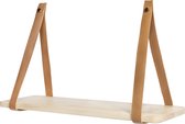QUVIO Wandplank met leren riemen / Wandplank / Wandrek / Wandplank hout / Wandplank zwevend / Wandplanken / Woonaccessoires - 16 x 50 cm