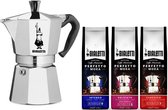 Bialetti Moka Express Percolator 6 kops + Bialetti koffiepakket